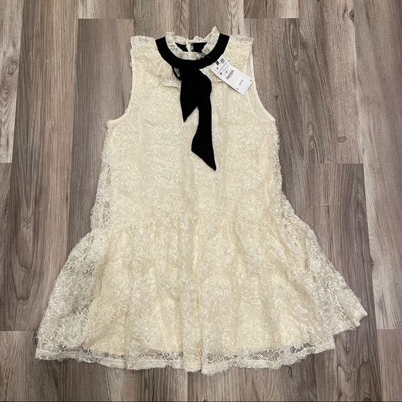 Zara sleeveless ruffled lace dress with dropped waist & contrasting necktie NWT - Picture 6 of 13